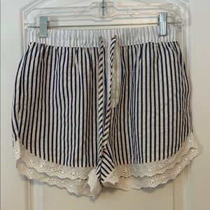 TG blue striped eyelet ruffled pajama PJ shorts S